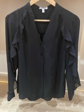 Express - The Portofino Shirt - Black Semi-Sheer Blouse - Long sleeve W/ Ruffle